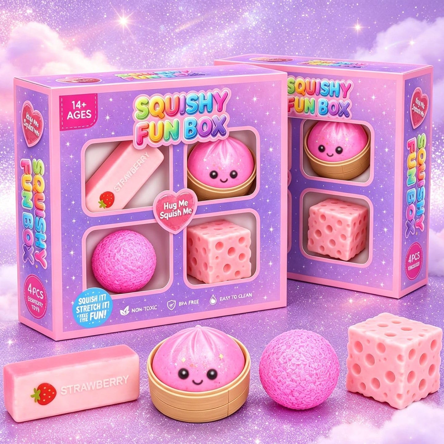4-Pack Soft Squishy Toys Set - Mixed Slow & Fast Rebound Sensory Fidget Toys for Kids Adults Party Favors Birthday Gift