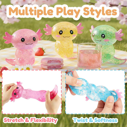 Soft Glitter Axolotl Squishy Squeeze Sensory Fidget Toy for Kids & Adults Gifts Party Favors Prizes