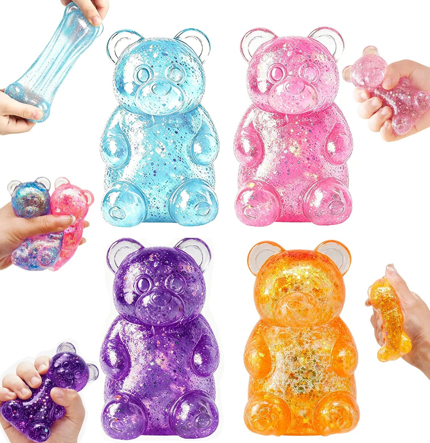 Glitter Gummy Bear Squishy Slow-Rising Sensory Squishy Toys for Kids & Adults Birthday Gifts Party Favors