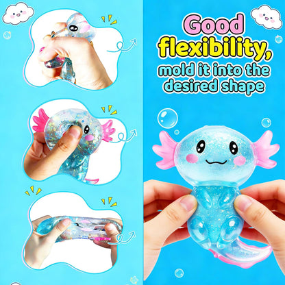 Soft Glitter Axolotl Squishy Squeeze Sensory Fidget Toy for Kids & Adults Gifts Party Favors Prizes