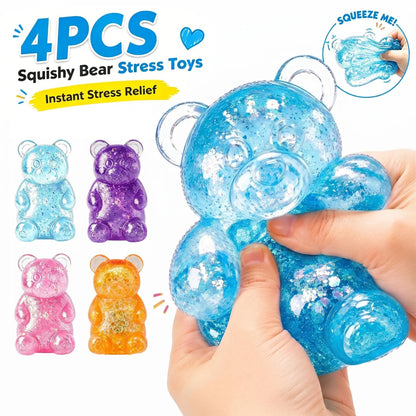 4-Piece Glitter Gummy Bear Squishy with Slow Rising Sensory Squishy Toys for Kids & Adults Birthday Gifts Party Favors