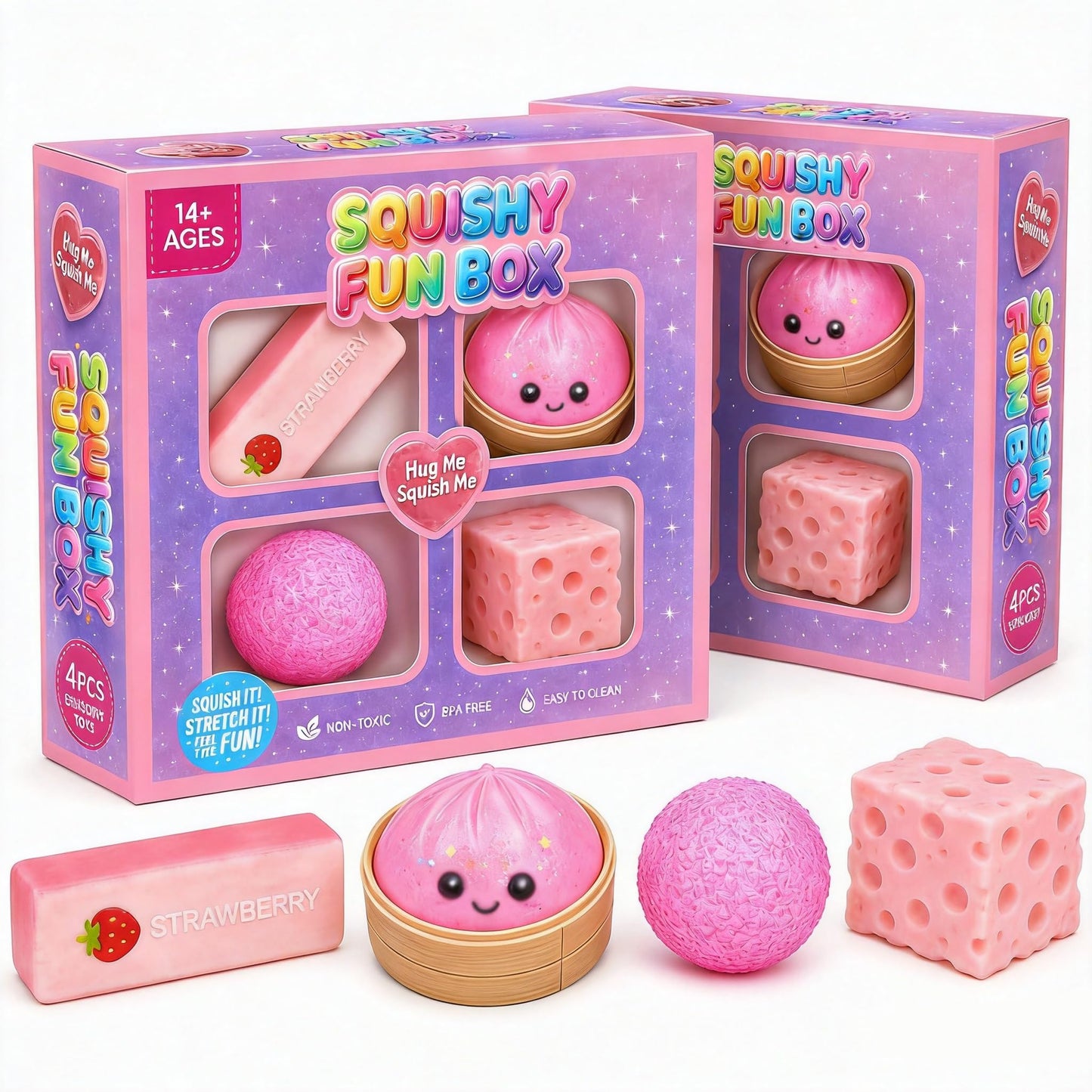 4-Pack Soft Squishy Toys Set - Mixed Slow & Fast Rebound Sensory Fidget Toys for Kids Adults Party Favors Birthday Gift