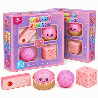 4-Pack Soft Squishy Toys Set - Mixed Slow & Fast Rebound Sensory Fidget Toys for Kids Adults Party Favors Birthday Gift