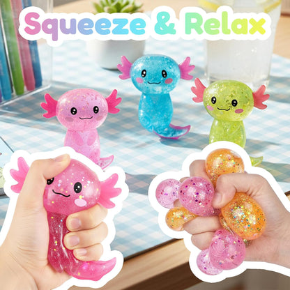 Soft Glitter Axolotl Squishy Squeeze Sensory Fidget Toy for Kids & Adults Gifts Party Favors Prizes