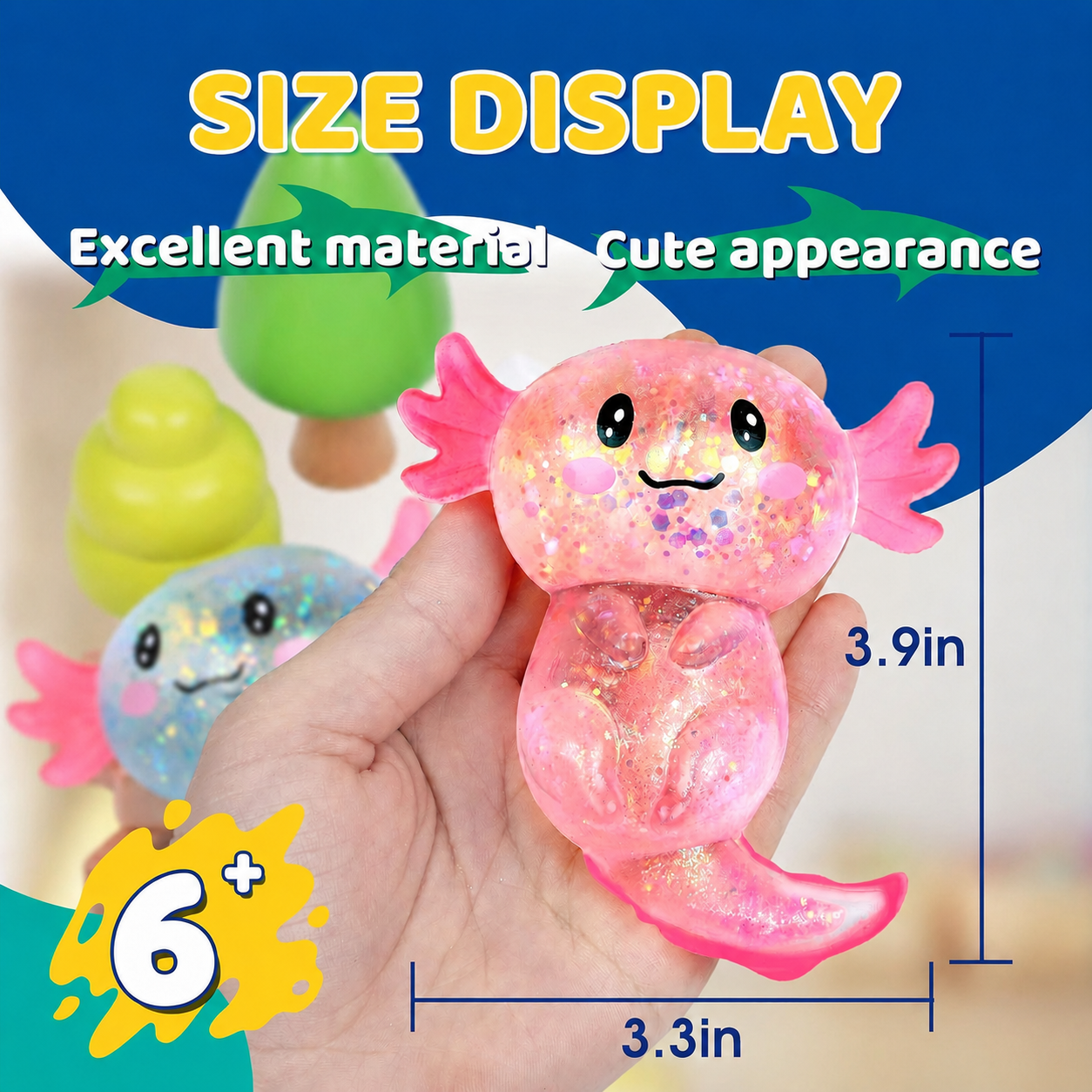 Soft Glitter Axolotl Squishy Squeeze Sensory Fidget Toy for Kids & Adults Gifts Party Favors Prizes