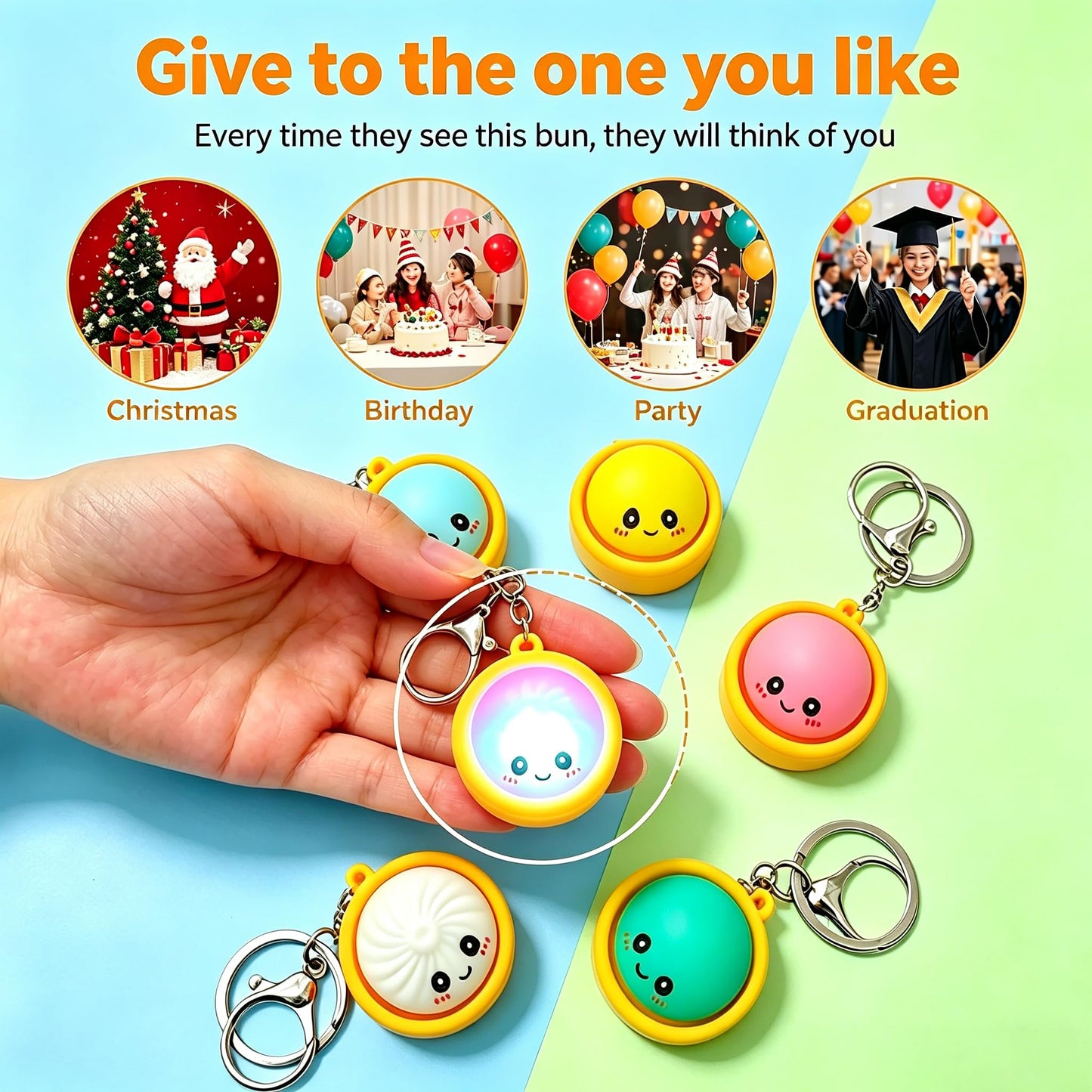 Cute Dumpling Pressable Fidget Toy Keychains Bag Charm Lanyard for Prizes Party Favor Gifts