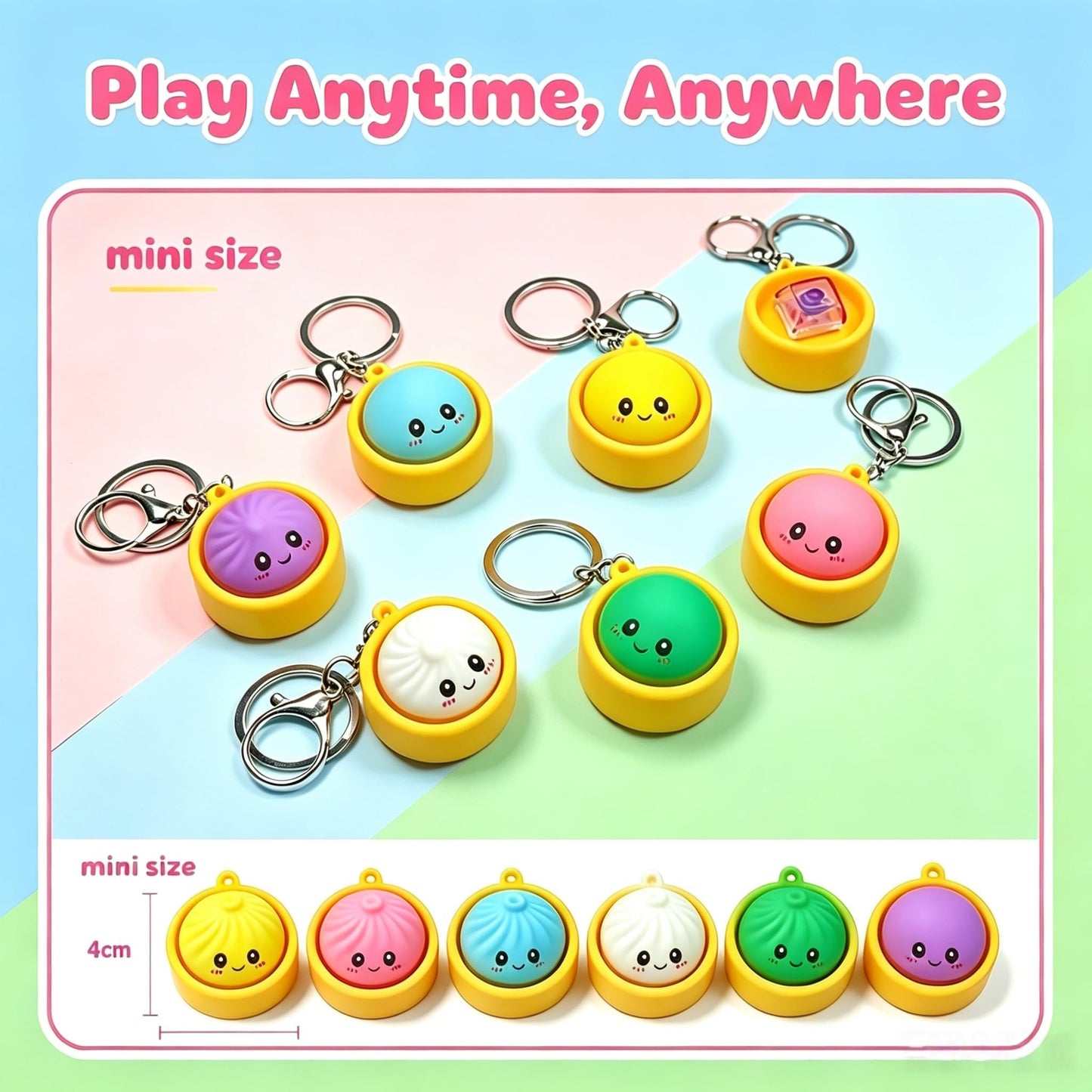Cute Dumpling Pressable Fidget Toy Keychains Bag Charm Lanyard for Prizes Party Favor Gifts