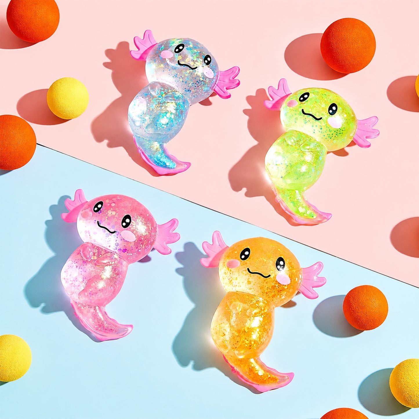 Soft Glitter Axolotl Squishy Squeeze Sensory Fidget Toy for Kids & Adults Gifts Party Favors Prizes