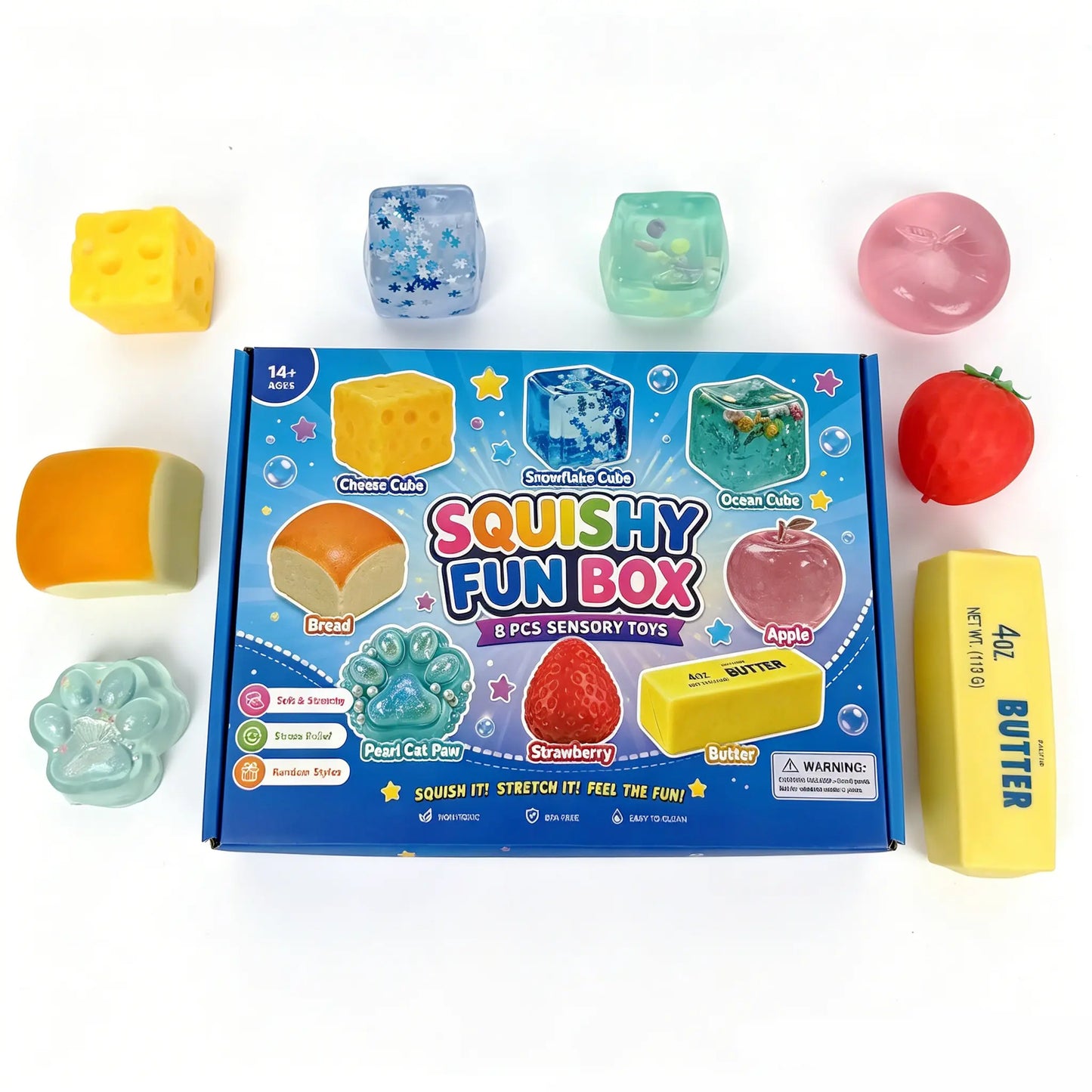 8 Pcs Slow-Rising Squishy Box Set, Malt Sugar Sensory Stress Relief Squeeze Fidget Toys