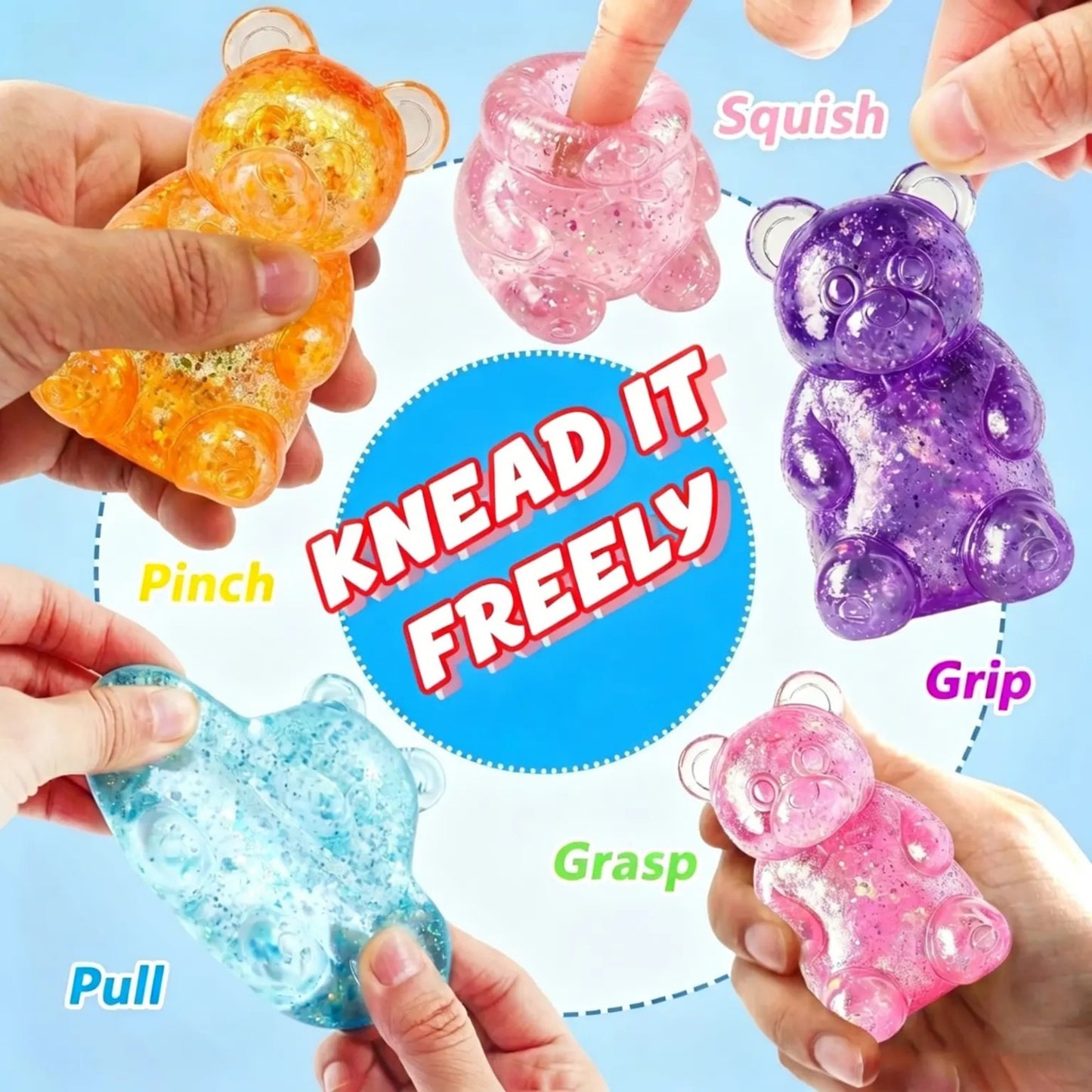 4-Piece Glitter Gummy Bear Squishy with Slow Rising Sensory Squishy Toys for Kids & Adults Birthday Gifts Party Favors