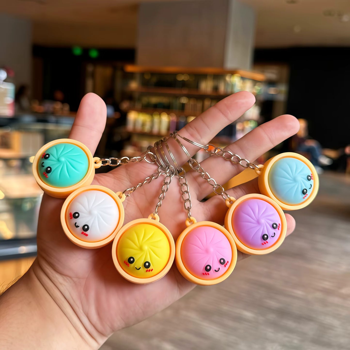 Cute Dumpling Pressable Fidget Toy Keychains Bag Charm Lanyard for Prizes Party Favor Gifts