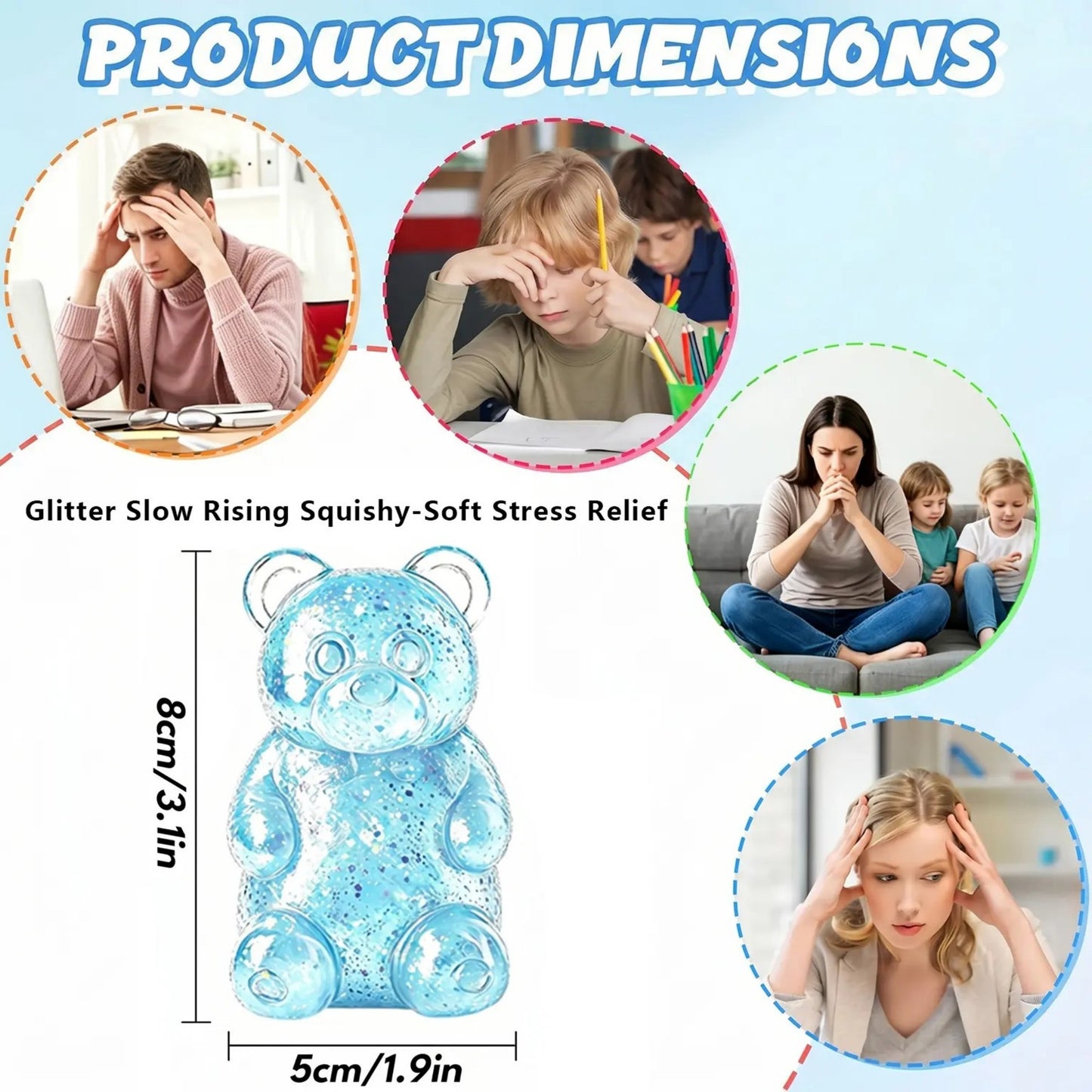 4-Piece Glitter Gummy Bear Squishy with Slow Rising Sensory Squishy Toys for Kids & Adults Birthday Gifts Party Favors