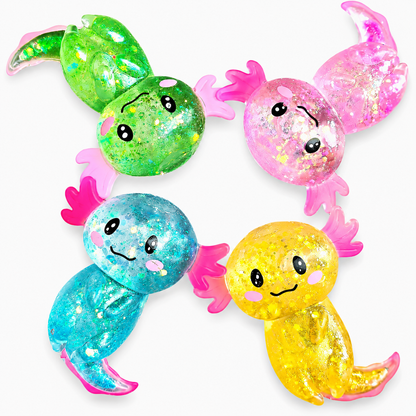 Soft Glitter Axolotl Squishy Squeeze Sensory Fidget Toy for Kids & Adults Gifts Party Favors Prizes